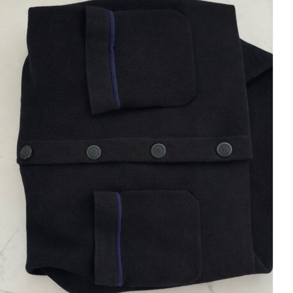CHANEL Men's Dark Navy Button-Front Cardigan with Contrast Trim - Picture 3 of 5